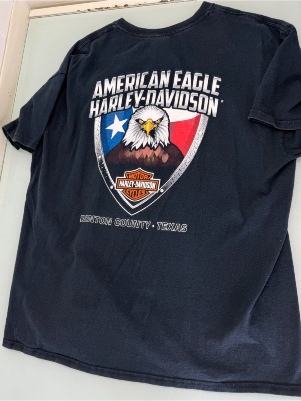 Vintage Gildan Harley Davidson T Shirt Men XL American Eagle Denton County Texas